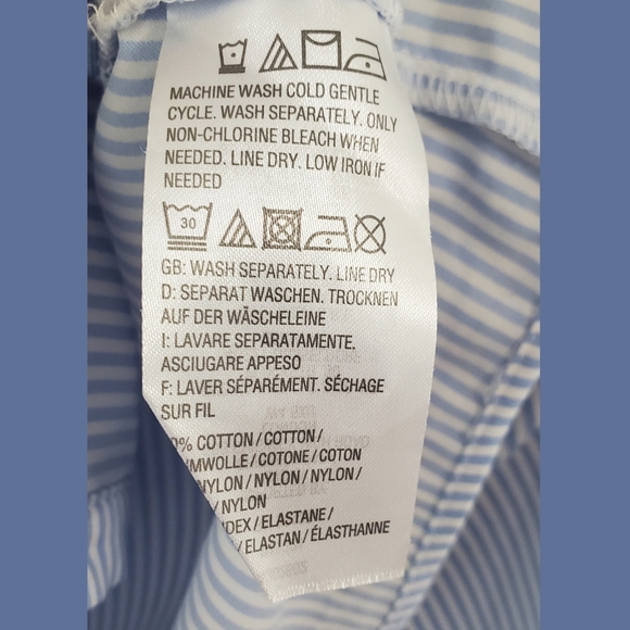 Linea by Louis Dell Olio Blue Pinstripe Tulip Sleeve Blouse Sz 12 - Picture 6 of 8